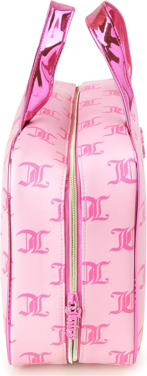 Juicy Couture Pink Makeup Bag - Stylish Cosmetics Organizer with Shiny Trim for Travel Essentials