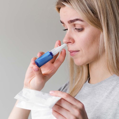 Nasal Spray Bottle 4Pcs 1oz (30ml) Plastics Bottles with Press Spray Head Refillable Portable Empty Nasal Sprayer Bottle with Funnels and Labels (Blue)
