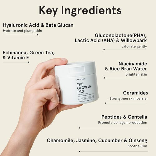 **THE GLOW UP Rice Toner Pads - Daily Exfoliating Face Pads with Centella, AHA, PHA & Niacinamide for Brightening**