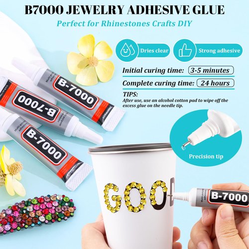 12100Pcs Resin Rhinestones for Crafting with 3Pcs 10ml B7000 Jewelry Glue, 2 Boxes Flatback Crystals Diamond (Bright Gold) for Bedazzling Crafts DIY Nail Art，Non Hotfix Gems for Clothing Shoes