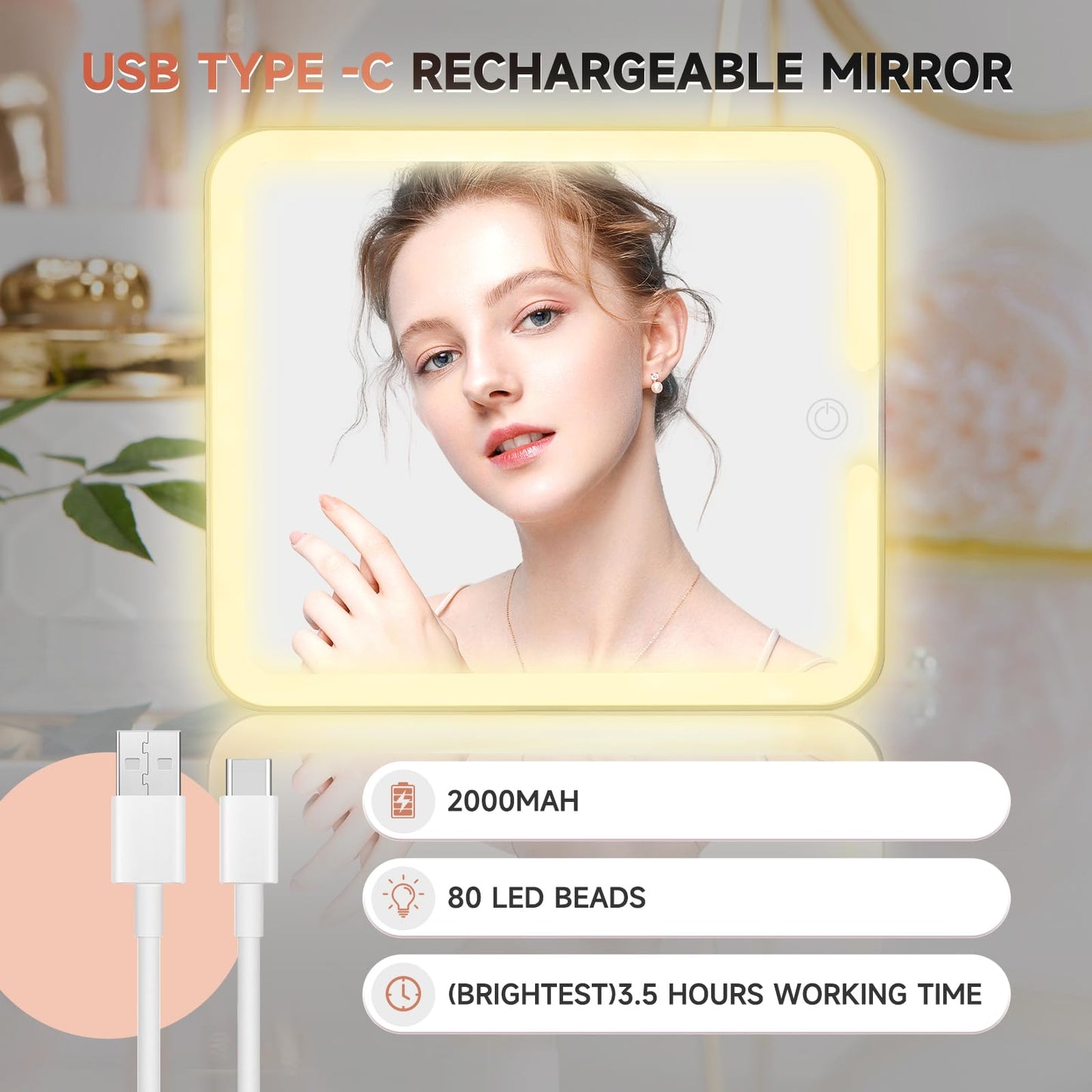 Leeora&Leekoo Makeup Box with LED Mirror & Aluminum Frame, Compact Multi-Layer Cosmetic Organizer - Portable ABS Travel Train Case for Makeup Storage(Gift for Girlfriend/Daughter) (Gold)