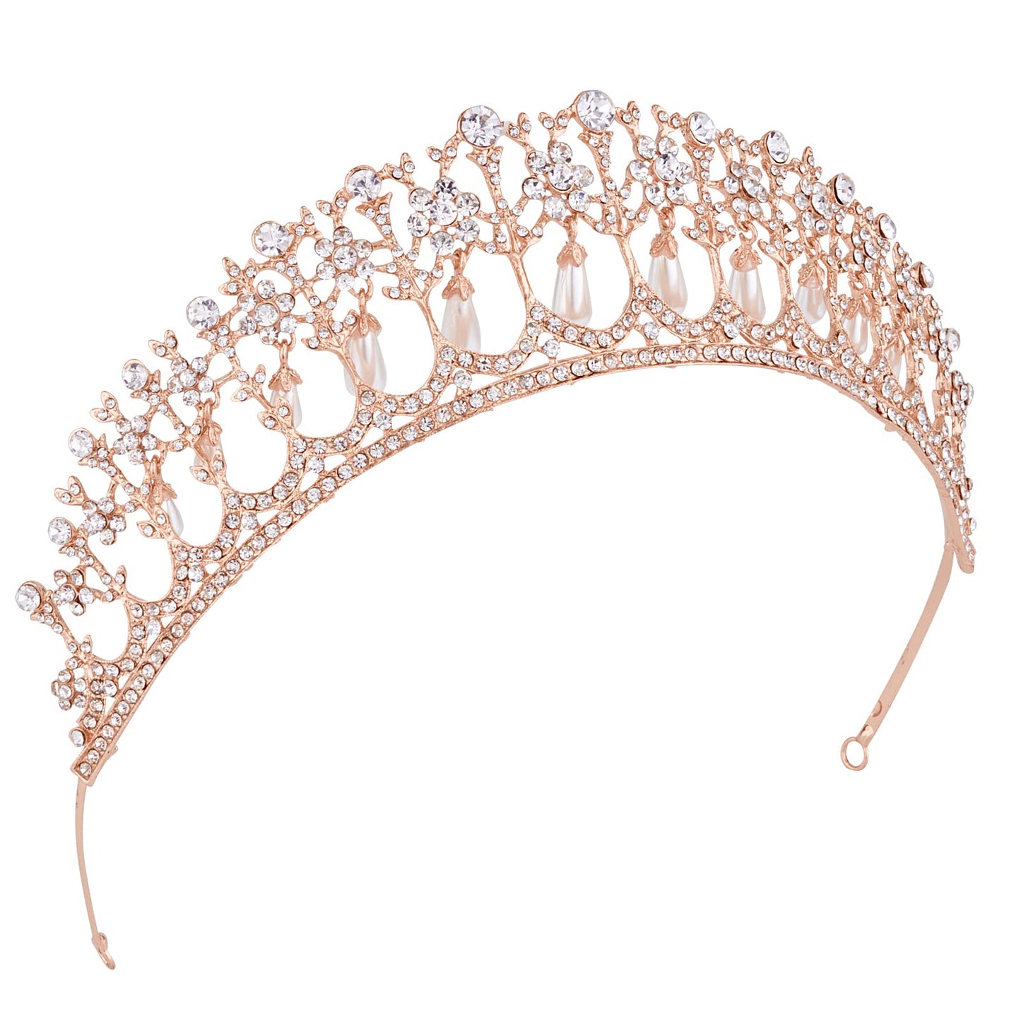 Vofler Wedding Tiara, Bride Pearl Crown - Rose Gold Crystal Rhinestone Headband for Women Queen Ladies Flower Girls Bridal Birthday Pageant Prom Homecoming Halloween Princess Diana Costume Party