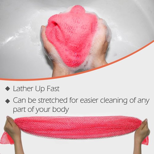 Authentic African Net Sponge - Exfoliating Body Scrub with Knots | Pink & Black Afro Bath Cloth