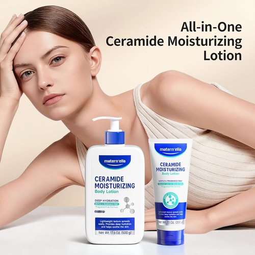 Matern'ella Ceramide Body Lotion - Daily Moisturizer for Dry & Sensitive Skin | 48H Hydration, 17.6 Oz