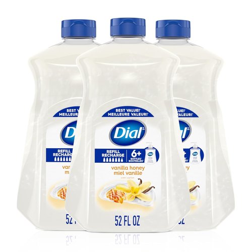 Dial Liquid Hand Soap - Vanilla Honey Scent | Gentle Dermatologist-Tested Formula, 52 Fl Oz Refill (Pack of 3)