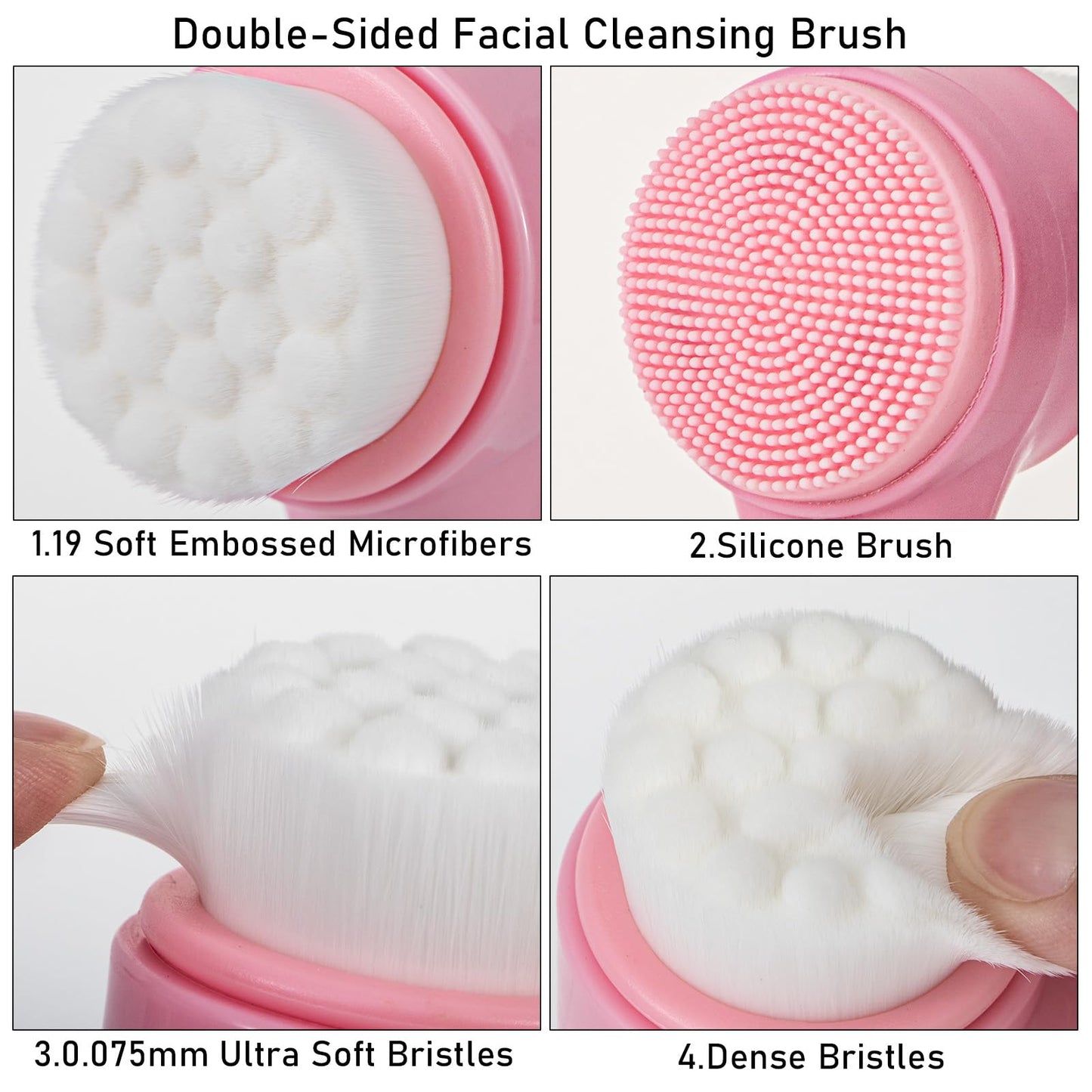Beomeen Facial Cleansing Brush 2 in 1, Silicone Face Scrubber Dual Face Brush for Deep Pore Cleansing and Exfoliating, Skincare Headband and Wristbands Set for Washing Face, Massaging Spa Makeup, Pink