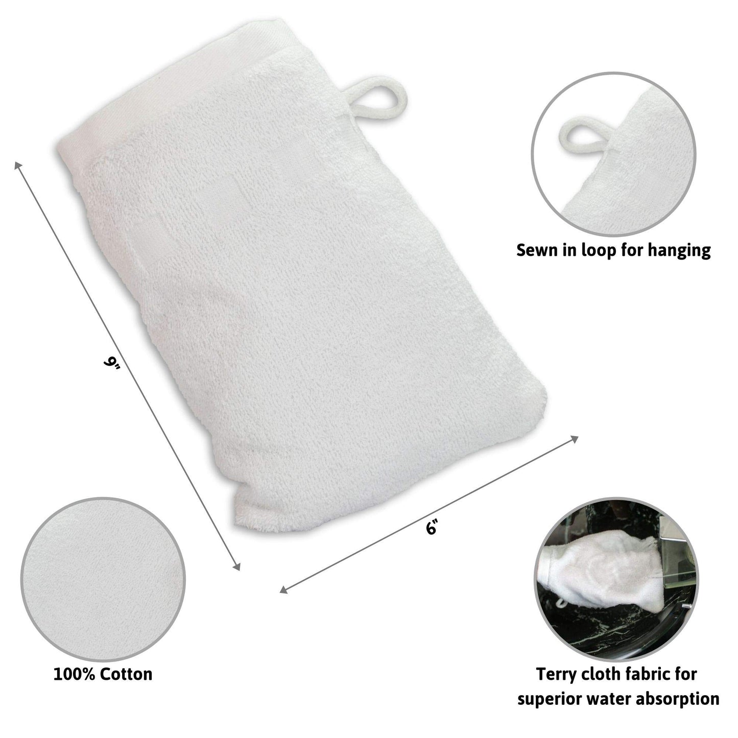 Made Easy Kit Bath Mitts - Pack of 6 - (6" x 9") European Style Washcloth with Loop (Caribbean Blue, 6 x 9 inches)