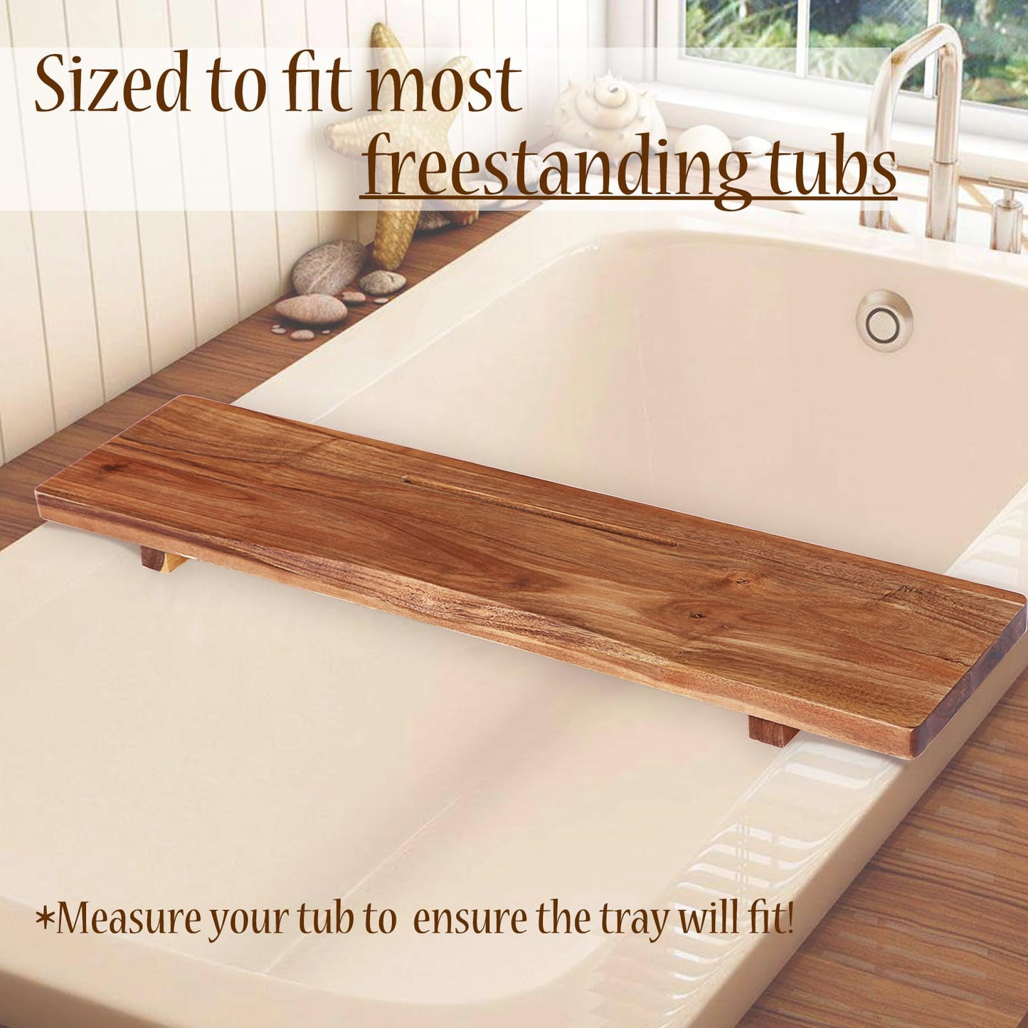 Premium 1.2IN Thickened Board Acacia Wood Bathtub Tray Caddy with Adjustable Legs, Minimalistic Design Bath Tray for Tub, Bathtub Accessories, Fits Most Free Standing Bath Tubs, Idea for Women