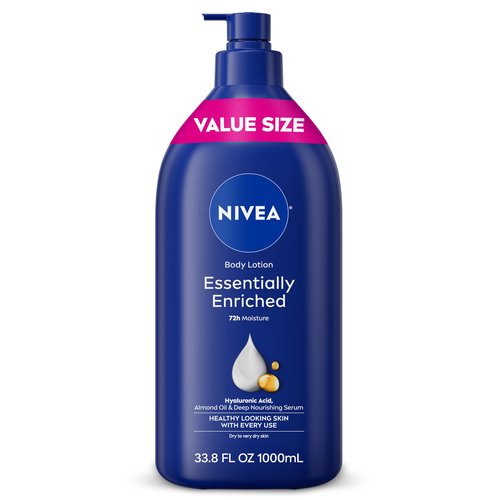 NIVEA Essentially Enriched Body Lotion for Very Dry Skin with Hyaluronic Acid, Almond Oil and Deep Nourishing Serum, 72-Hour Body Moisturizer, 16.9 Fl Oz Pump Bottle