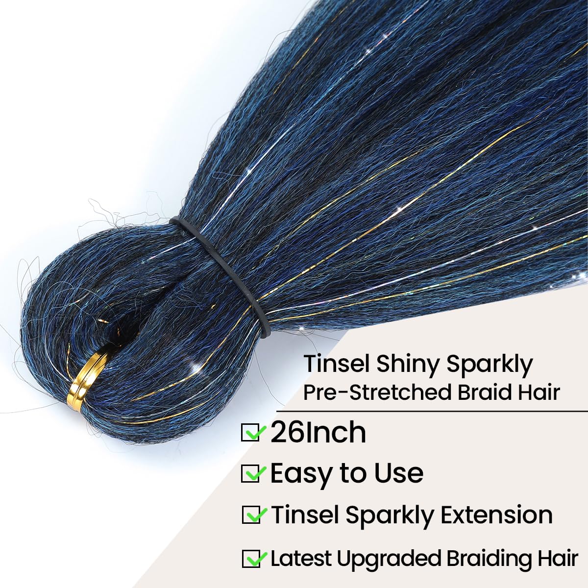 Easy Braid Pre stretched Braiding Hair 28 Inch 3 Packs Jumbo Braiding Hair Synthetic Braiding Hair Extension Twist Braid wigs Hot Water Setting Hair (Blue-Mixed Tinsel)