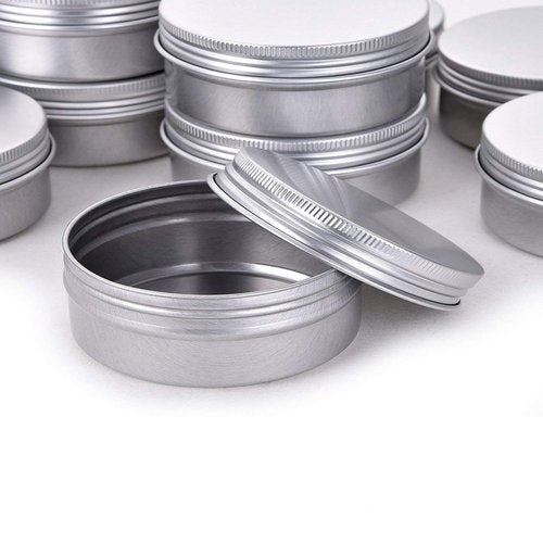 2 Ounce Aluminum Tin Jar Refillable Containers 60 ml Aluminum Screw Lid Round Tin Container Bottle for Cosmetic,Lip Balm, Cream, 12 Pack.