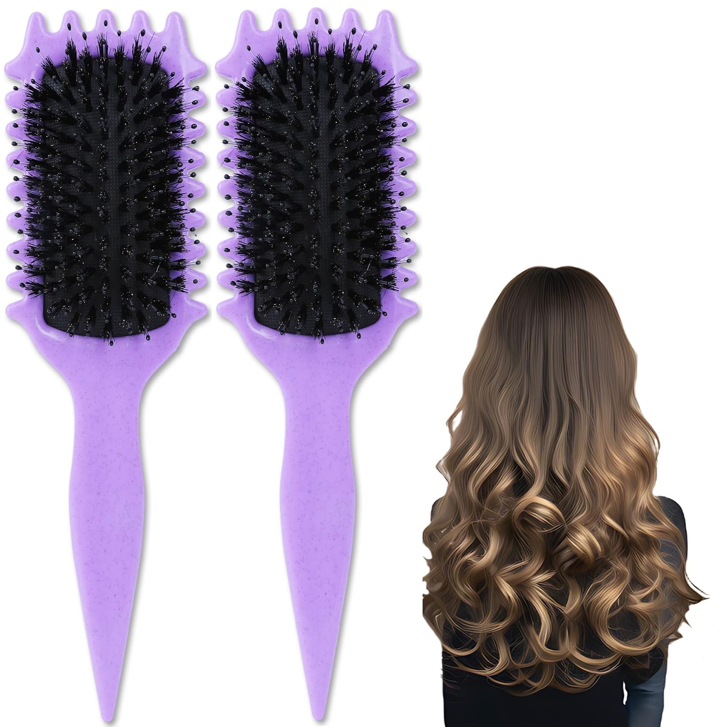 Cosgosr Curl Defining Brush for Curly Hair - Curved Vented Boar Bristle Styling Brush for Women and Men (2Purple)