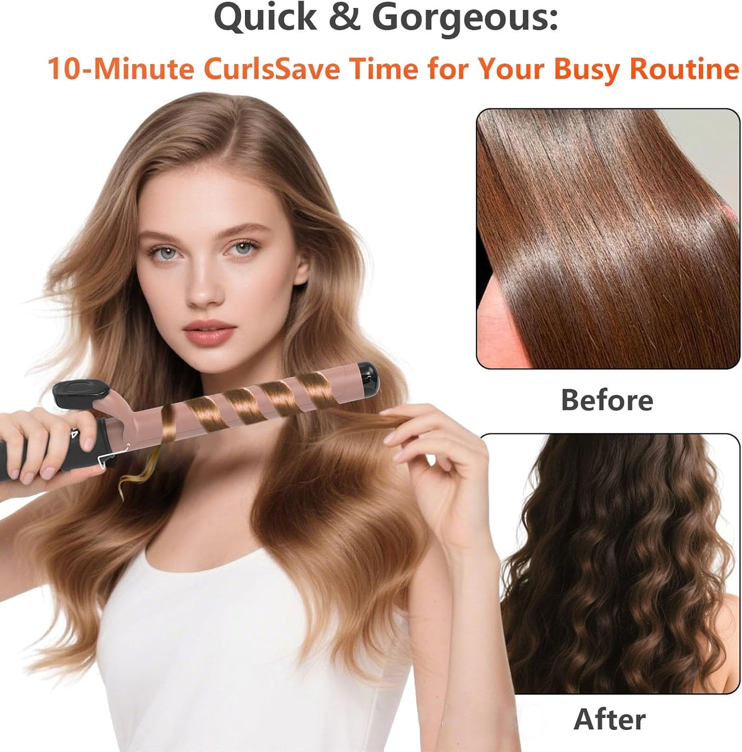 Skiennix 1-1/4 Inch Curling Iron - Ceramic Design with Fast Heat & LCD Display, Adjustable 180°F-450°F, Rose Gold