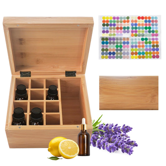 Pure Vie Wooden Essential Oil Storage Box Travel Organizer Case with Bottle Cap Label - Aromatherapy Nail Polish Fragrance Container, Holds 13 Bottle for 5-30ml - Keep Scented Oil Safe & Space Saver