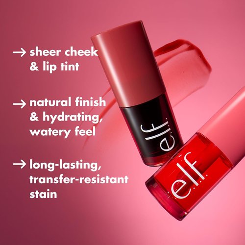e.l.f. Sheer For It Blush Tint - Multi-Use, Long-Lasting Lip & Cheek Makeup | Vegan & Cruelty-Free in Left On Red