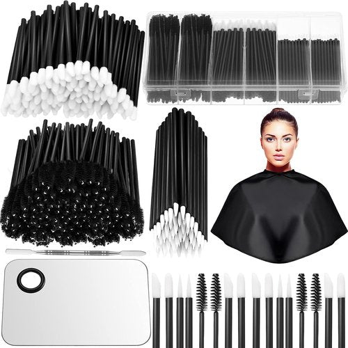 Maitys Disposable Makeup Tools Kit - 260 Pieces Eyeliner Brushes, Mascara Wands & Applicators | Black Organizer Box