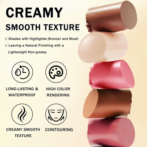 IONSGAKO Cream Contour Stick Makeup Kit - Double-Ended Highlighter & Bronzer | 6 Colors for Sculpting Cheeks