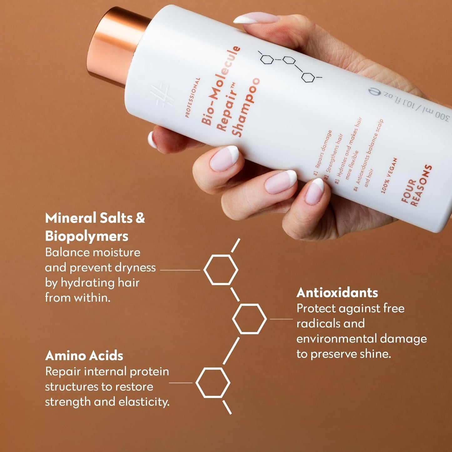 FOUR REASONS Bio-Molecule Bond Repair Shampoo - Moisturizing & Strengthening for Color Treated Hair | 10.1 Fl Oz