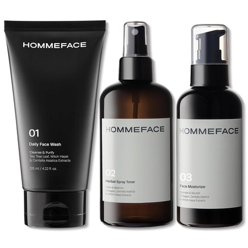 HommeFace Men’s Daily Trio Set - 3-Step Routine with Face Wash, Herbal Toner & Moisturizer | Korean Skincare with CICA & Tea Tree Extracts for All Skin Types