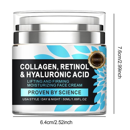 Regine Switzerland Retinol Face Moisturizer - Anti-Aging Collagen Cream with Hyaluronic Acid for All Skin Types