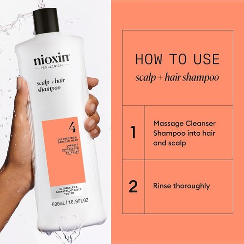 Nioxin System 4 Thickening Shampoo - Nourish Colored, Dry & Damaged Hair | Boost Density with Niacinamide & Biotin