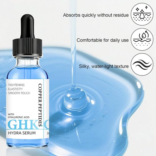 GHK-Cu Copper Peptide Facial Serum - Lightweight Hydration with Hyaluronic Acid - 1 fl oz