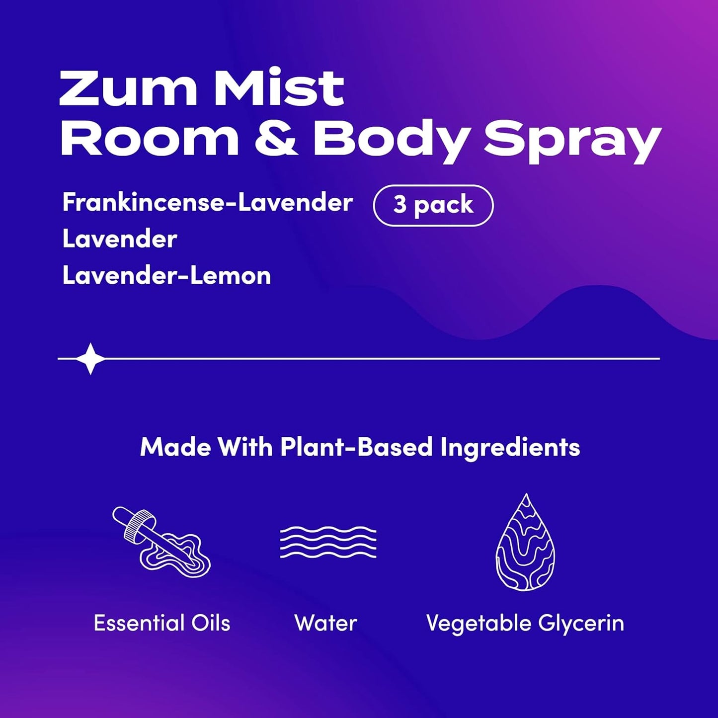 Zum Indigo Wild Mist Room & Body Spray - Lavender Aromatherapy Essential Oil - 4 fl oz (3 Pack)