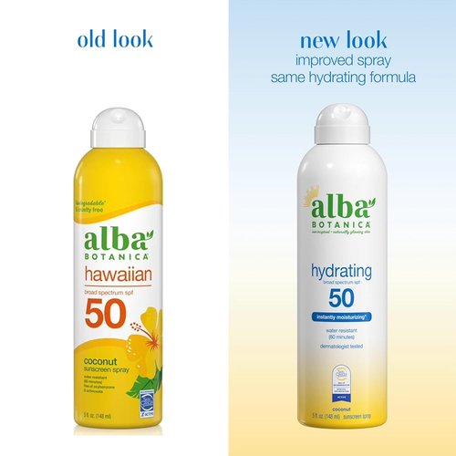 Alba Botanica Hydrating Sunscreen Spray - SPF 50 Broad Spectrum Protection, Water Resistant, 5 Fl. Oz