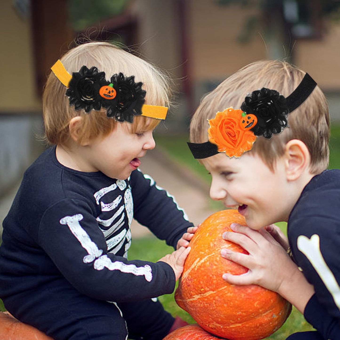 Halloween Baby Girl Headbands,2Pcs Black Orange Flower Pumpkin Elastic Halloween Bow Headband Stretchy Cotton Lace Toddler Hair Band Halloween Baby Hair Accessories for Newborns Infants Toddlers Kids