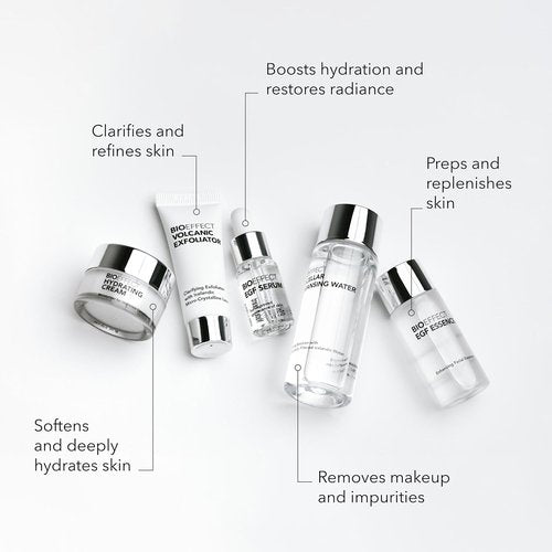 BIOEFFECT EGF Skincare Set - Age-Defying Travel Kit with Serum, Cream, Toner, Cleanser & Exfoliator