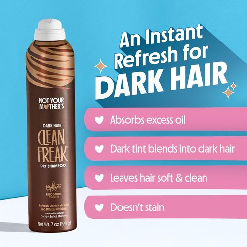 Not Your Mother's Clean Freak Dark Hair Dry Shampoo - Brunette-Tinted Instant Oil Absorption | 2 Pack, 7 oz Each