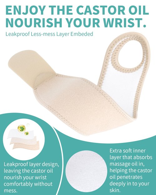 Castor Oil Pack Wrap for Wrist Hand Wrap Wrist Brace for Carpal Tunnel Relief,Adjustable Reusable Compression Wrist Support for Women Men Right & Left Hands,Single,Castor Oil Not Included