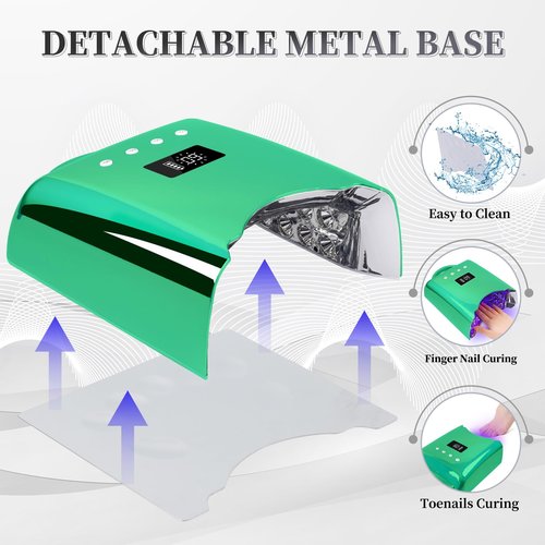 BOMOQING Professional UV LED Nail Lamp, Cordless Rechargeable UV Light for Gel Nails, 78W Fast Curing Gel Nail Light with 4 Timer Setting LCD Display, Auto Sensor and Spacious Interior (Green)