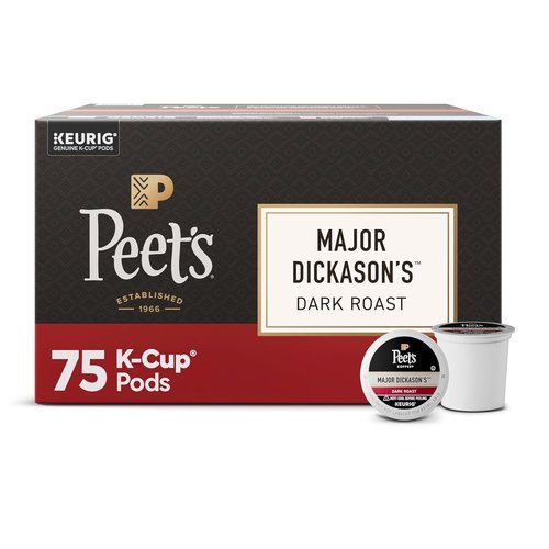 Peet's Coffee Dark Roast K-Cup Pods - 100% Arabica Major Dickason's Blend, 75 Count Box