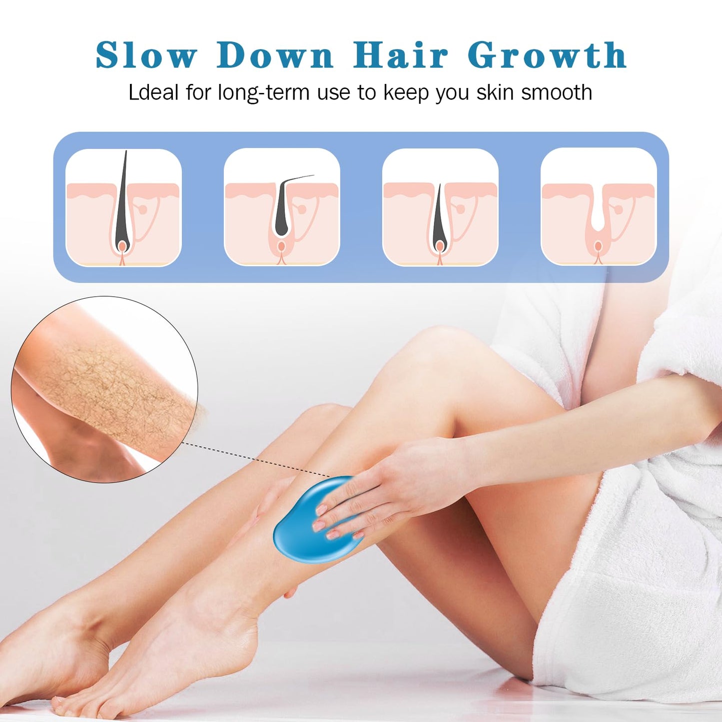 Crystal Hair Eraser for Women and Men, Reusable Crystal Hair Remover Magic Painless Exfoliation Hair Removal Tool, Magic Hair Eraser Device for Back Arms Legs (Sky Blue)