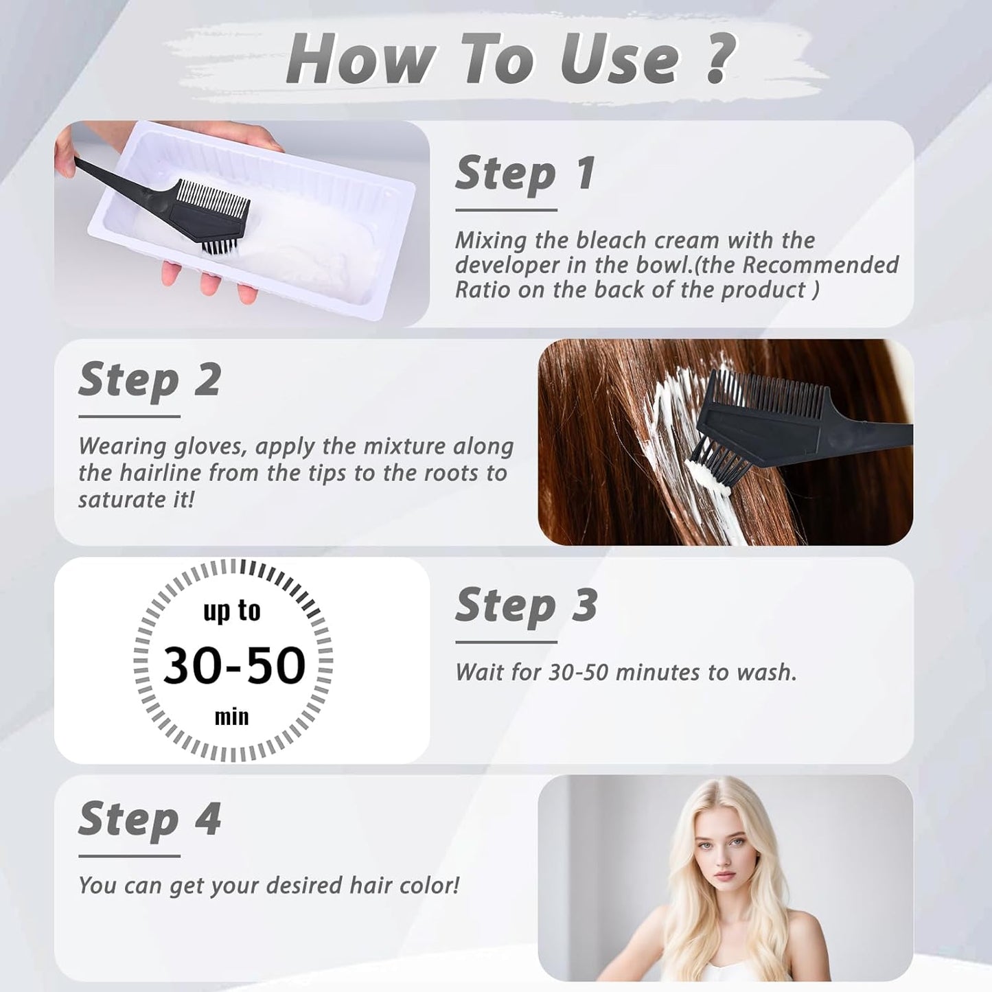 Skiennix Gentle Cream Hair Bleach Kit - Ammonia-Free, Lifts Up to 8 Levels | No-Drip Lightening for Home Use