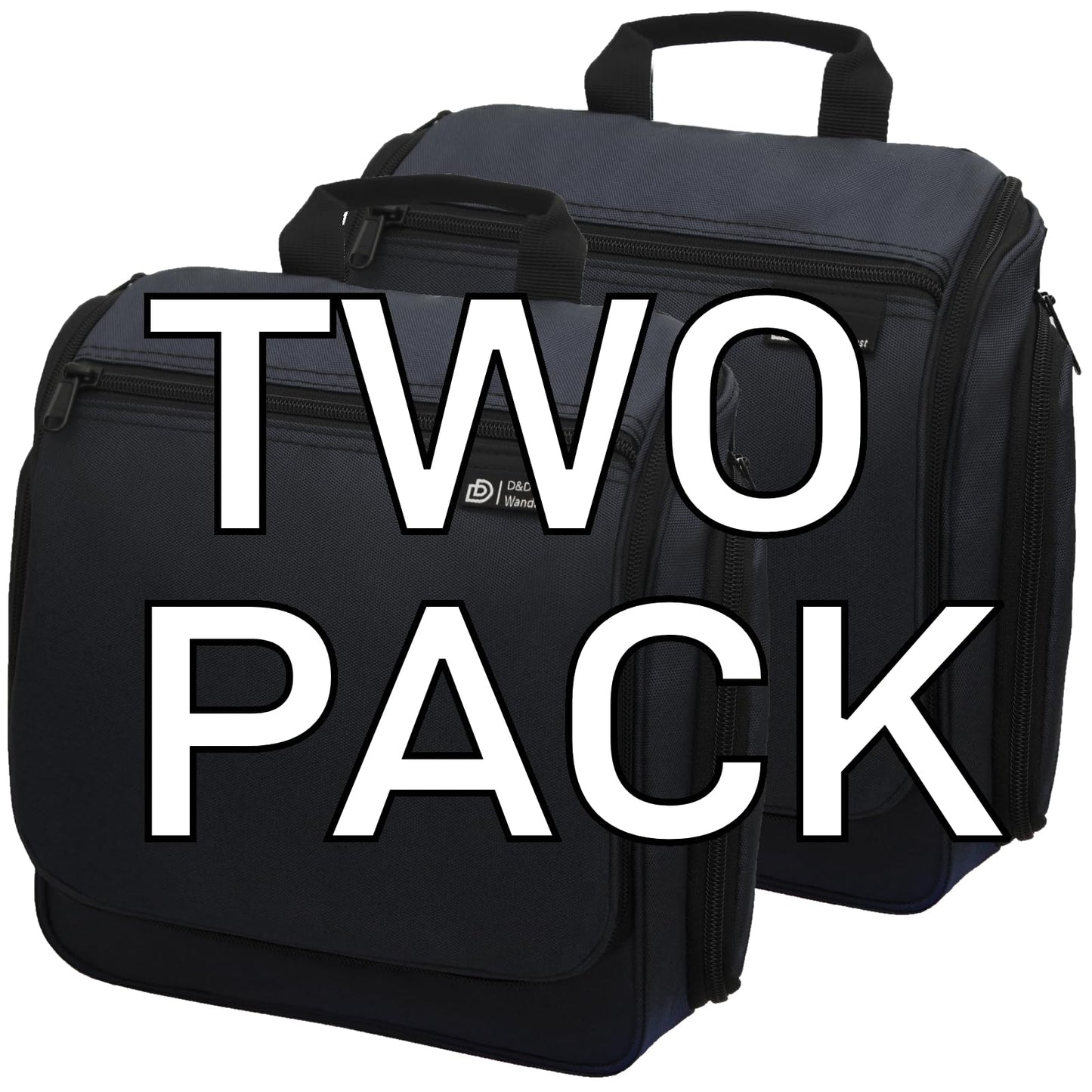 D&D Hanging Travel Toiletry Bag for Men and Women – Cosmetics, Makeup and Toiletries Organizer Kit with 10 Compartments, XXL Metal Swivel Hook, Water-Resistant Nylon