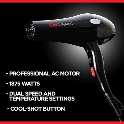 CHI Dynamic Hair Dryer - Smooth & Voluminous Blow Dryer with Comb Attachment & Air Concentrating Nozzle