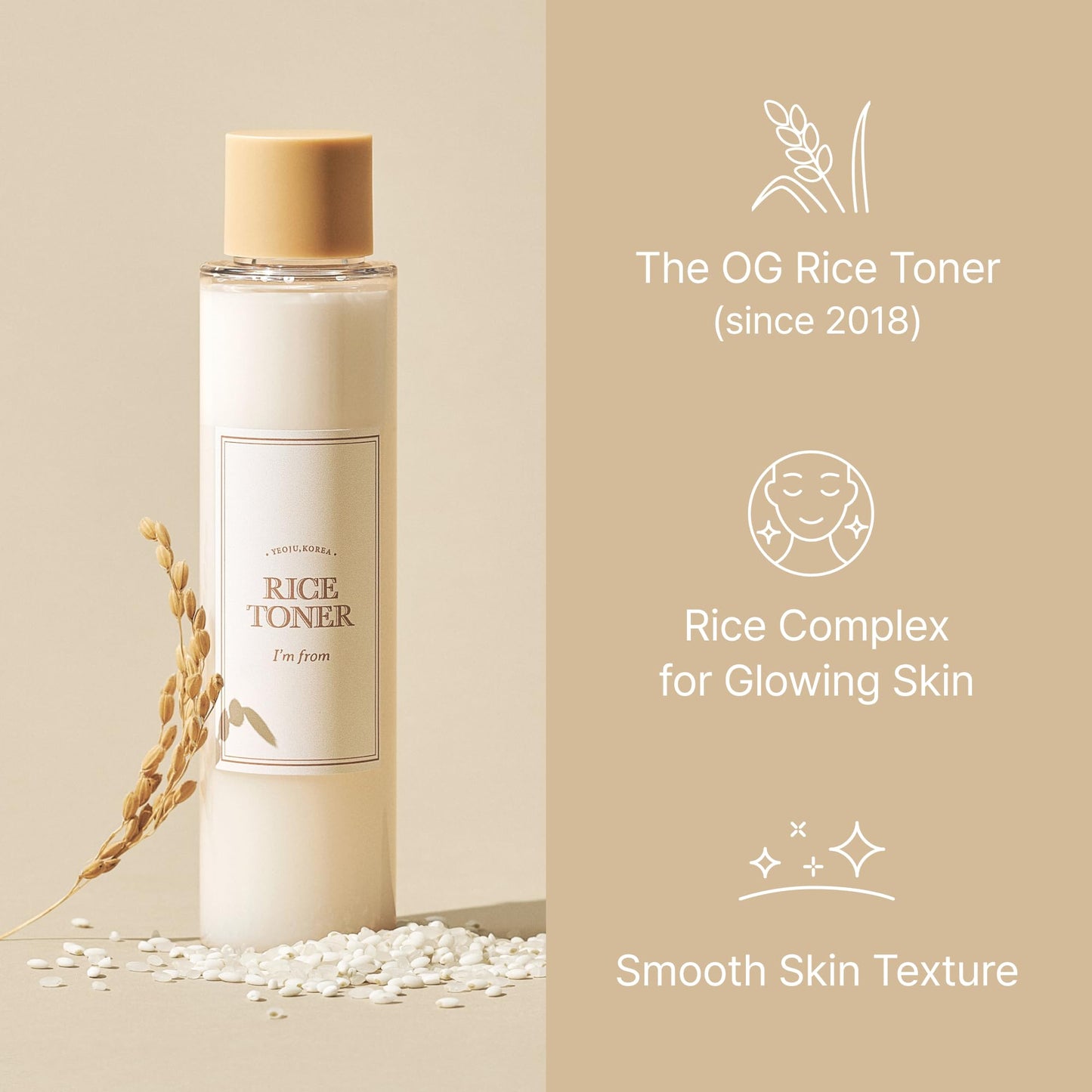 I'm from Rice Toner, Milky Toner for Glowing Skin, Korean Rice, Glow Essence with Niacinamide, Hydrating for Dry, Dull, Combination Skin, Vegan, Fragrance Free, Glass Skin 5.07 Fl Oz