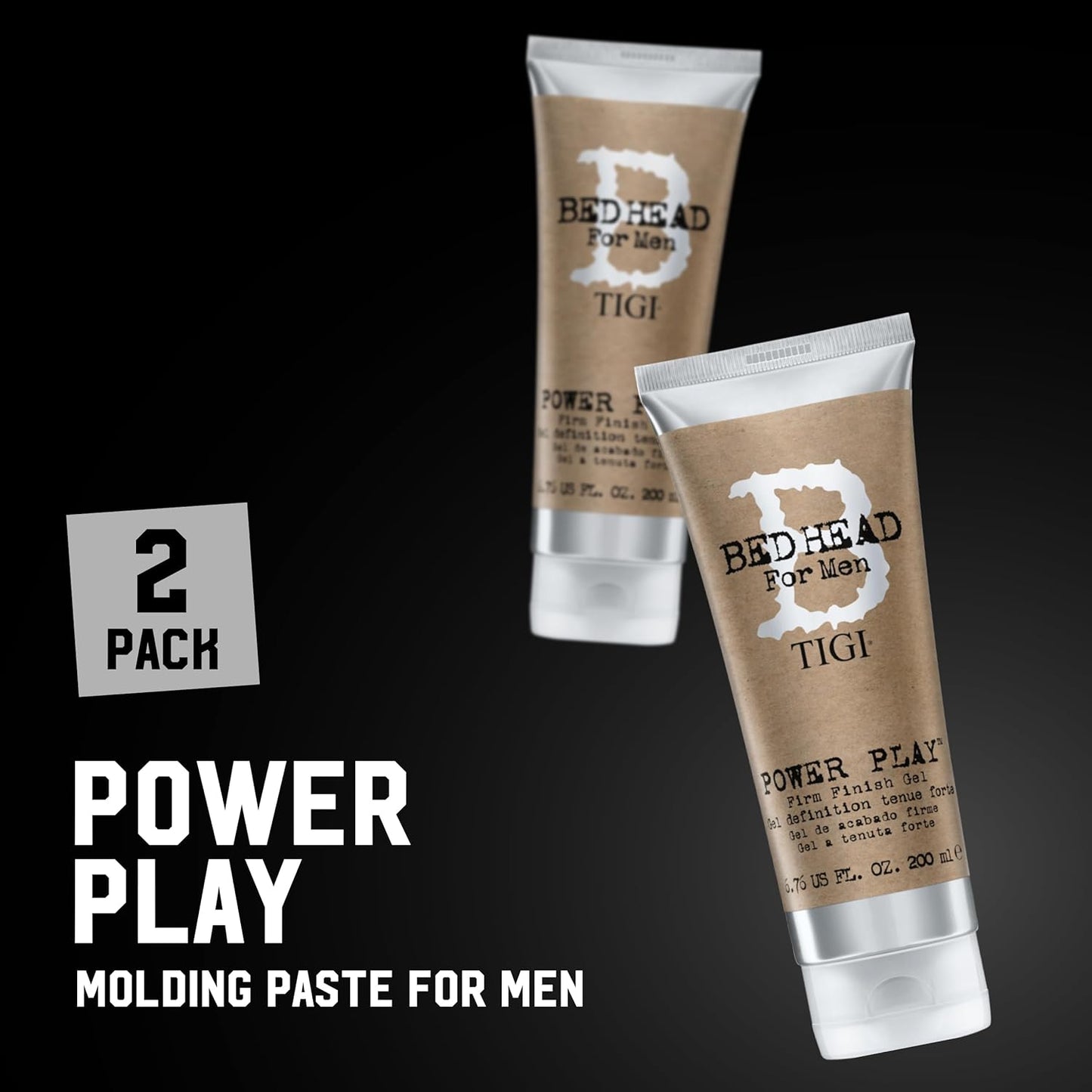 TIGI Bed Head Hair Gel for Men - Power Play 2-Pack | Firm Finish & Anti-Humidity, 6.76 Oz Each