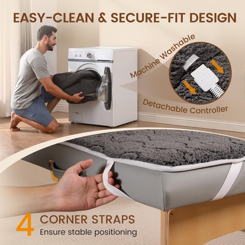 Bearhug Massage Table Warmer - Dual-Zone Heating Pad with 10 Levels & Timer | 30” x 71”, Dark Grey Sherpa Wool