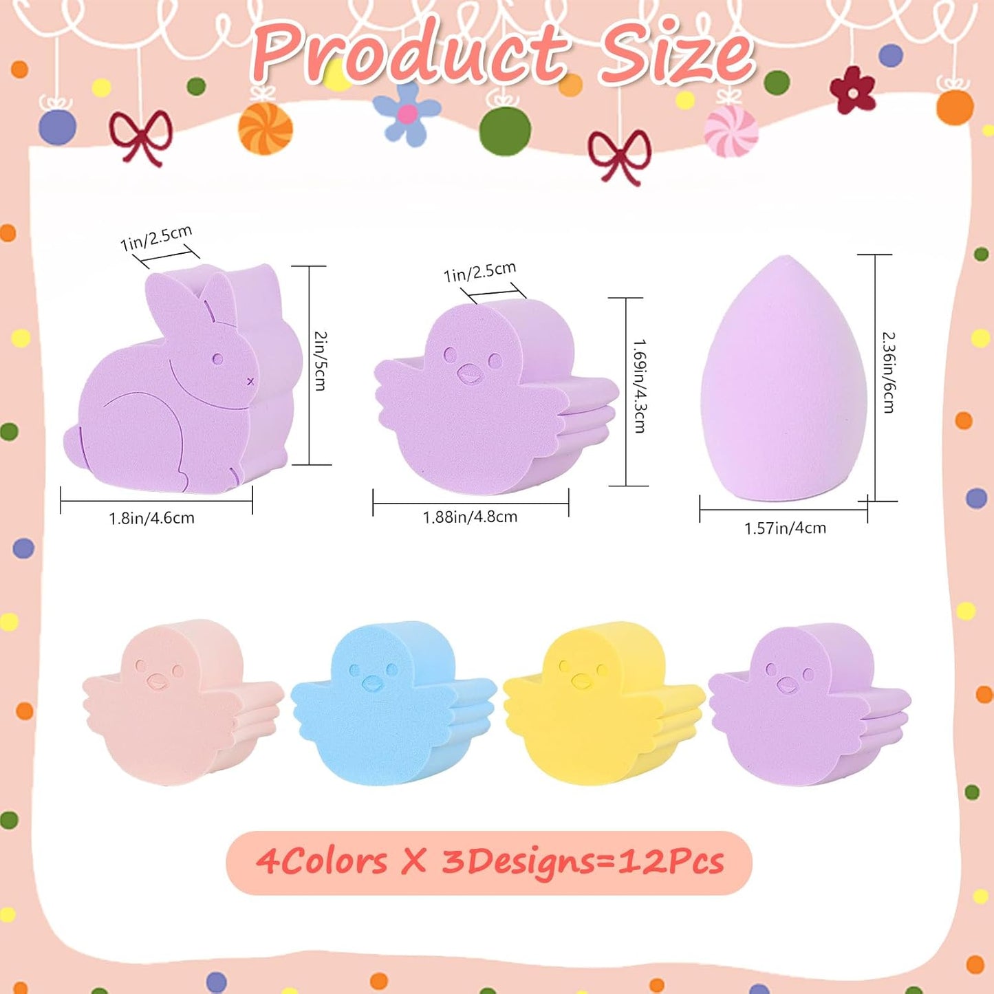 Skiennix Easter Makeup Sponge Set - 12 Pcs Bunny & Chick Blenders | Soft, Latex-Free Beauty Sponges for Foundation & Powder