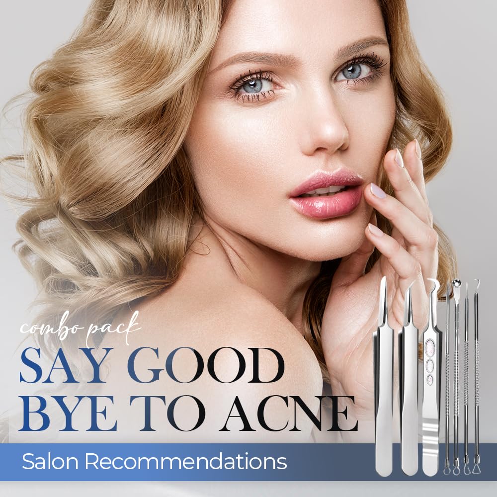 Medical Grade Stainless Steel Blackhead Remover Tools Extraction Kit, Professional Blackhead/Whiteheads/Milia/Pimples Remover for Face (9PCS with 15x Magnifier)