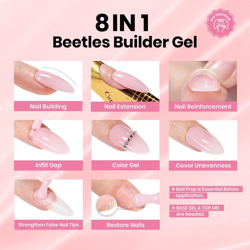 Beetles Builder Gel for Nails-Nail Thickening Strengthening Building Apex for Beginner DIY Salon at Home, Clear Builder Nail Gel, UV & LED Lamp Cured Needed
