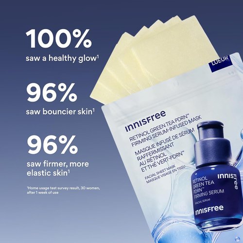 Innisfree Retinol Green Tea PDRNTM Serum Mask - 5 Pack Sheet Masks for Firming & Smoothing All Skin Types