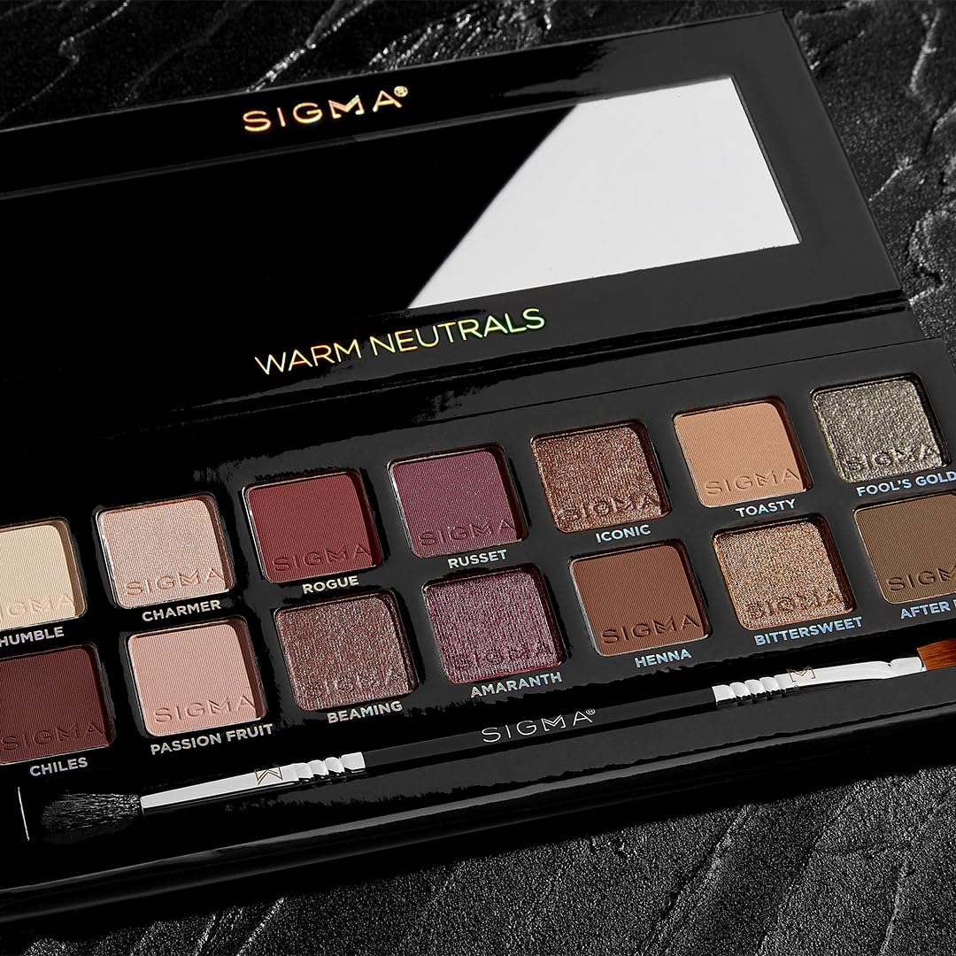 Sigma Beauty Warm Neutrals Eyeshadow Palette - 14 Highly Pigmented Shades in Matte, Shimmer & Metallic Finishes
