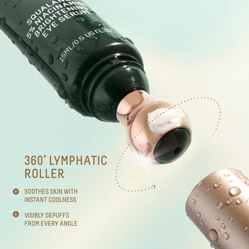 Biossance Squalane Eye Serum | Brightening & Depuffing Treatment for Dark Circles – Vitamin C & Caffeine Formula – Stainless Steel Rollerball