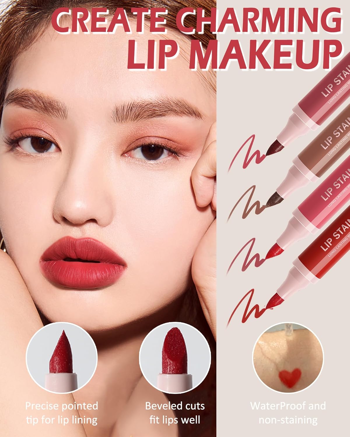 Skiennix Lip Stain Liner Pen Set | 4 Pcs Hydrating Lip Liner Kit with Long-Lasting Waterproof Matte Finish