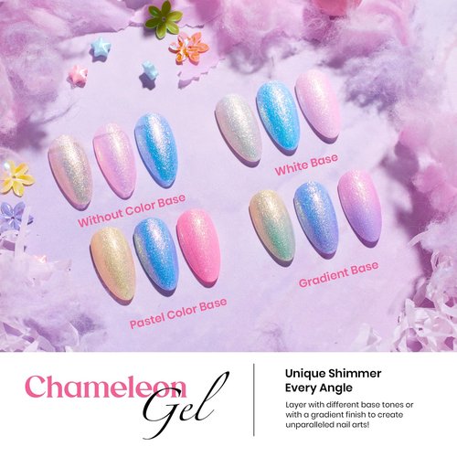 Beetles Spring Gel Nail Polish Set - 24Pcs Pastel Pink Purple Pearl Blue Shimmer Chameleon Green Colors Gel Nail Kit 3Pcs Base Top Coat Double-ended Brush Soak off UV Nail Easter Gifts for Women