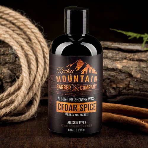 Rocky Mountain Barber Company Cedar Spice All-In-One Body Wash | Shampoo, Conditioner & Beard Wash - 8 oz